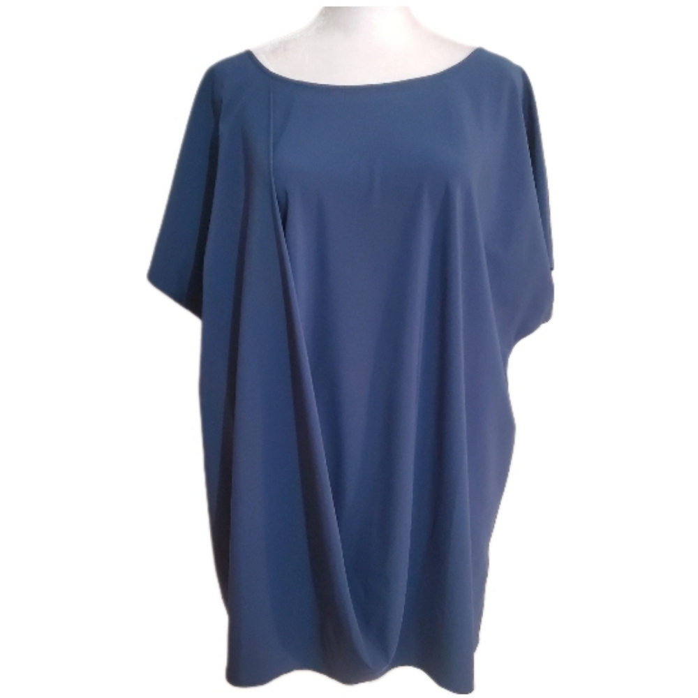 Soft Surroundings Go Lively blue dolman short sleeve draped front tunic top S - Picture 2 of 12